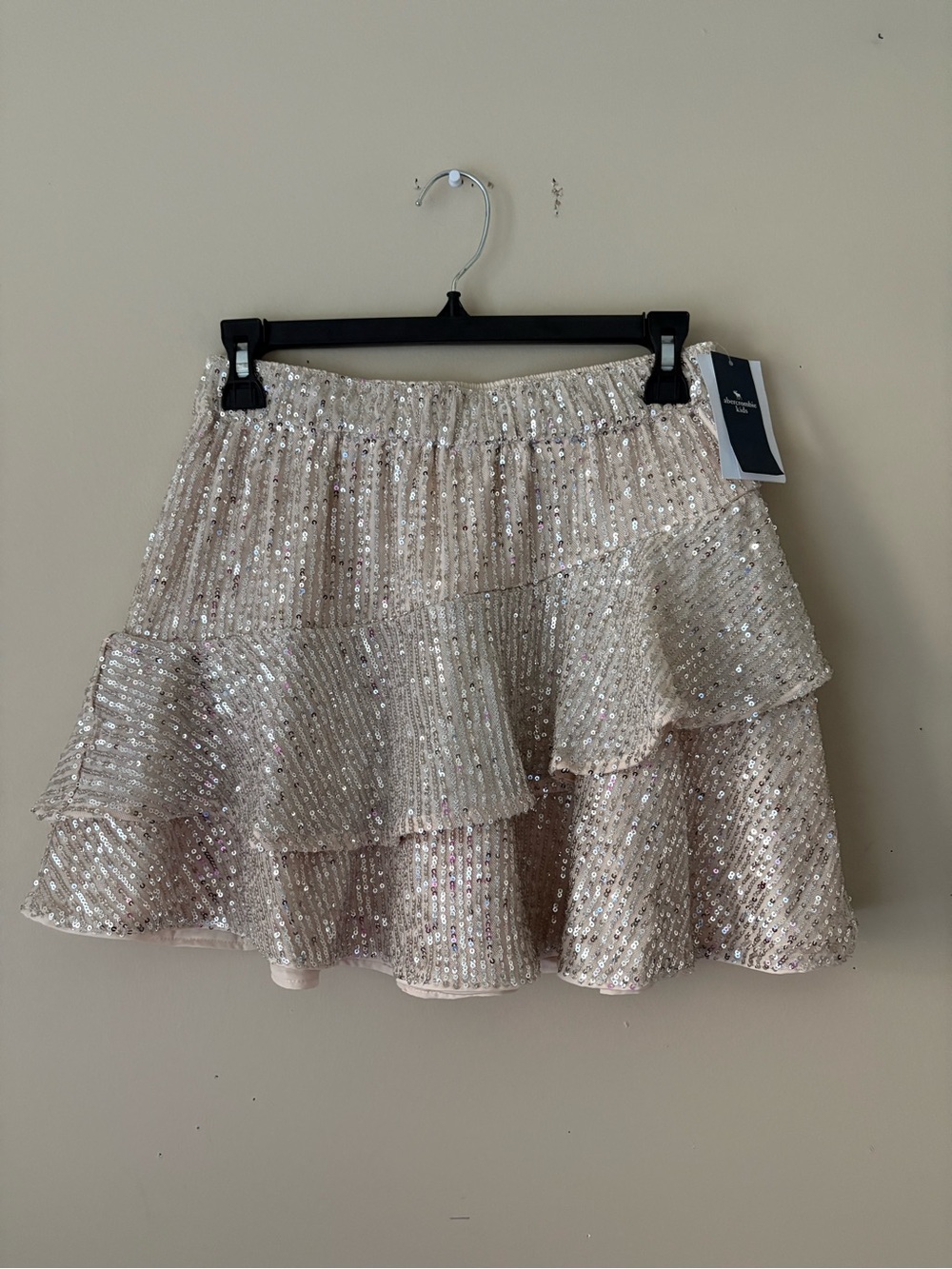 abercrombie kids Sequin Tiered Ruffle Skirt - Champagne Big Girls SZ.(15/16) New